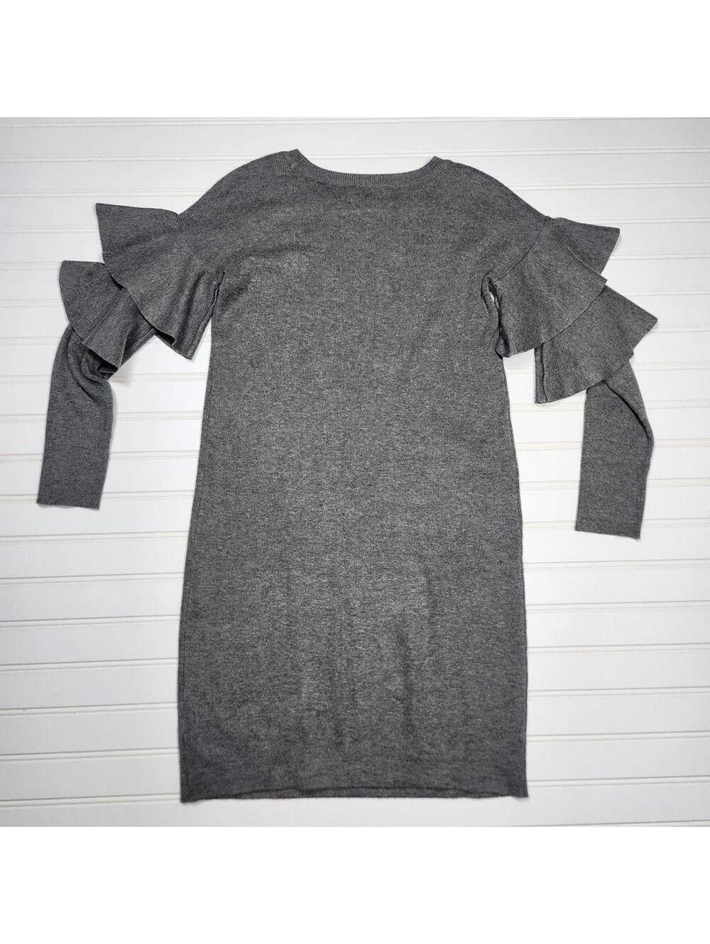 Romeo & Juliet Couture Women's Gray Long Sleeve Knit Dress Ruffle Sleeve Size S